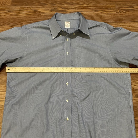 Brooks Brothers Houndstooth Button Down Dress Shirt Blue 17.5 - 4/5 Non Iron - Picture 6 of 7